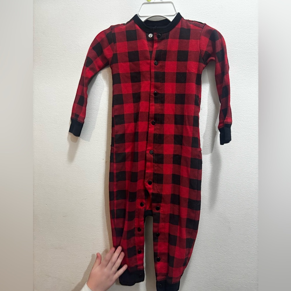 Cozy Plaid Kids Pajama Set with Moose Patch - Picture 2 of 3